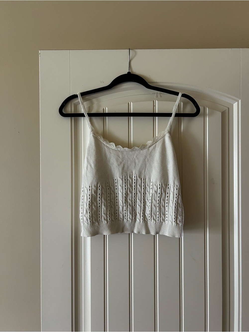 Forever 21 Cream Lace-Trim Knit Crop Cami